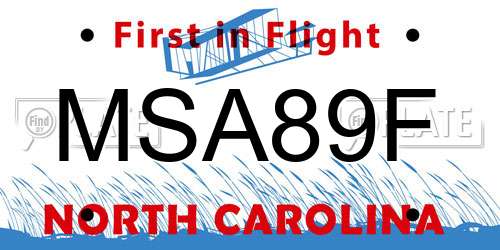 MSA89F North Carolina License Plate