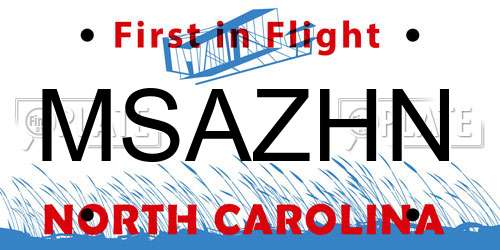 MSAZHN North Carolina License Plate