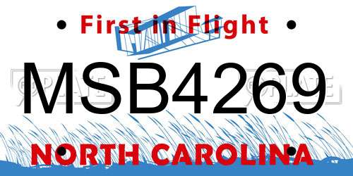 MSB4269 North Carolina License Plate