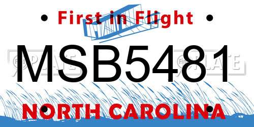 MSB5481 North Carolina License Plate
