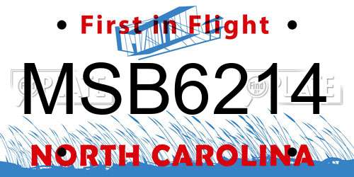 MSB6214 North Carolina License Plate