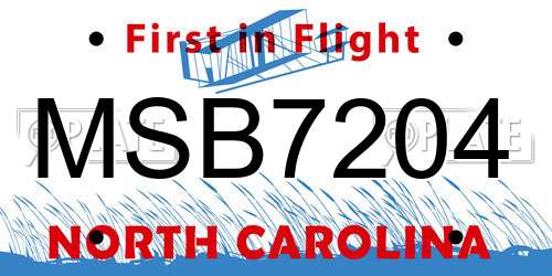 MSB7204 North Carolina License Plate