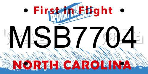 MSB7704 North Carolina License Plate