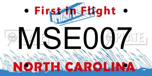 MSE007 North Carolina License Plate