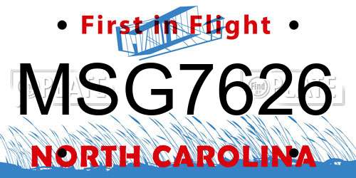 MSG7626 North Carolina License Plate