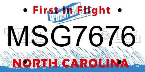 MSG7676 North Carolina License Plate