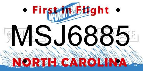 MSJ6885 North Carolina License Plate