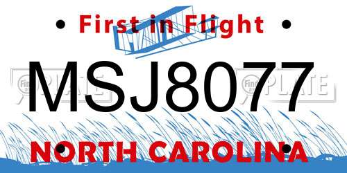 MSJ8077 North Carolina License Plate