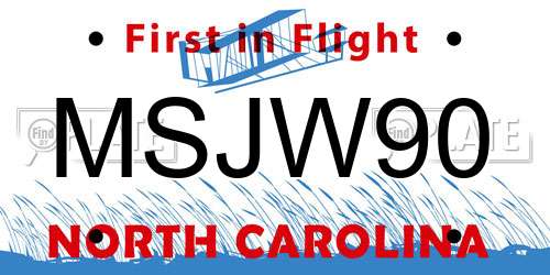 MSJW90 North Carolina License Plate