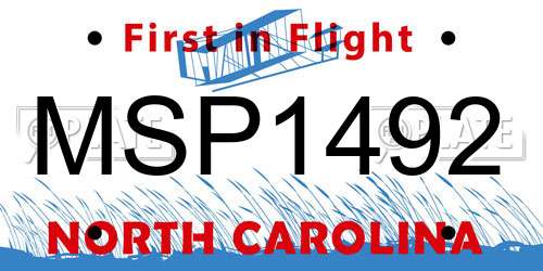 MSP1492 North Carolina License Plate