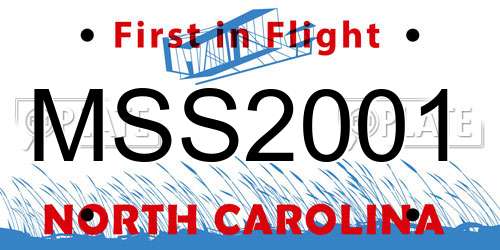 MSS2001 North Carolina License Plate