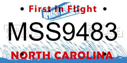 MSS9483 North Carolina License Plate