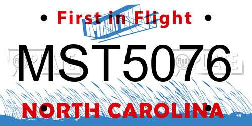 MST5076 North Carolina License Plate