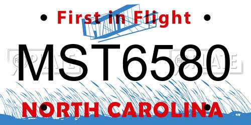 MST6580 North Carolina License Plate
