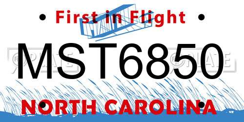 MST6850 North Carolina License Plate