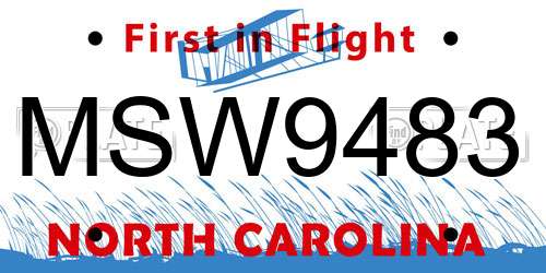 MSW9483 North Carolina License Plate