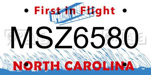 MSZ6580 North Carolina License Plate