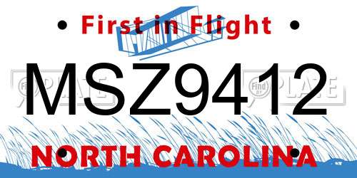 MSZ9412 North Carolina License Plate