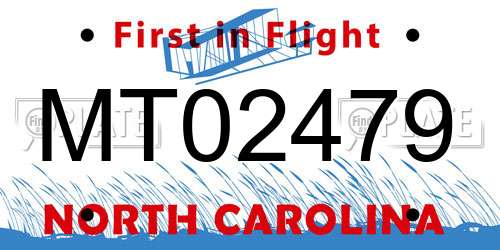 MT02479 North Carolina License Plate