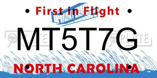 MT5T7G North Carolina License Plate