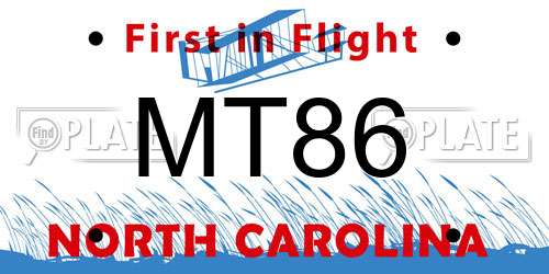 MT86 North Carolina License Plate