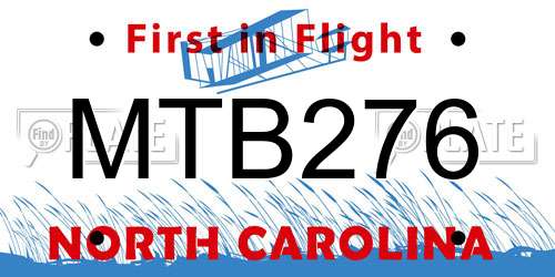 MTB276 North Carolina License Plate