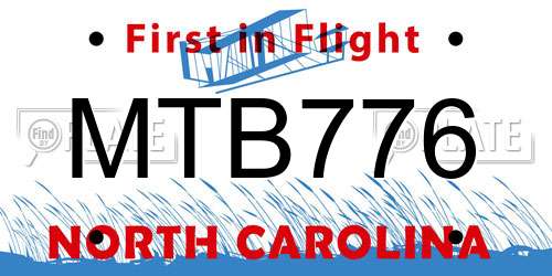 MTB776 North Carolina License Plate