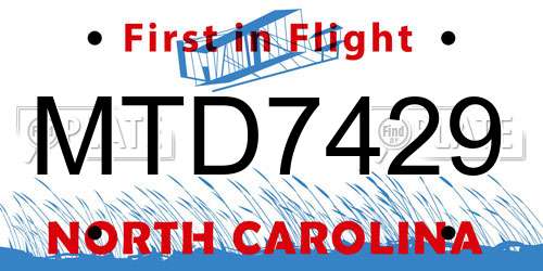 MTD7429 North Carolina License Plate