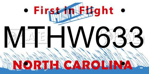 MTHW633 North Carolina License Plate