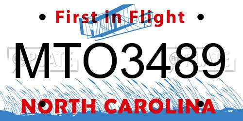 MTO3489 North Carolina License Plate