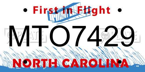 MTO7429 North Carolina License Plate