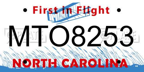 MTO8253 North Carolina License Plate
