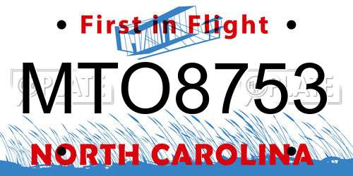 MTO8753 North Carolina License Plate
