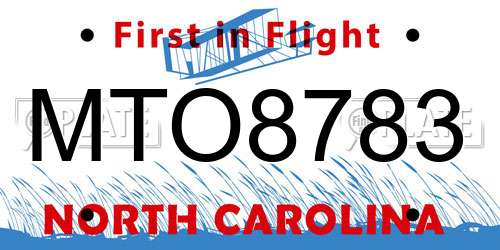 MTO8783 North Carolina License Plate