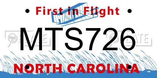 MTS726 North Carolina License Plate