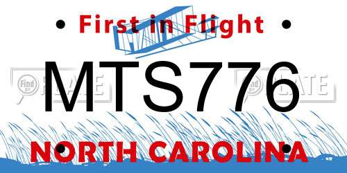 MTS776 North Carolina License Plate