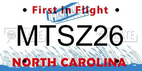 MTSZ26 North Carolina License Plate