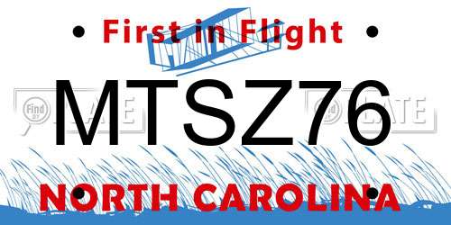 MTSZ76 North Carolina License Plate