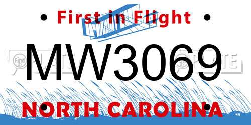 MW3069 North Carolina License Plate