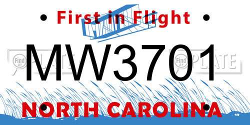 MW3701 North Carolina License Plate
