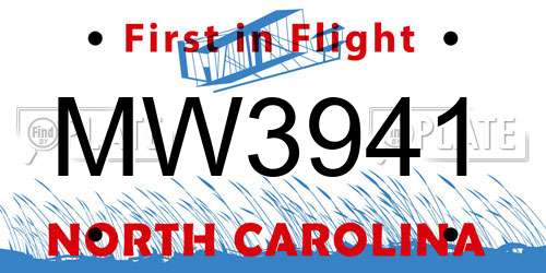 MW3941 North Carolina License Plate