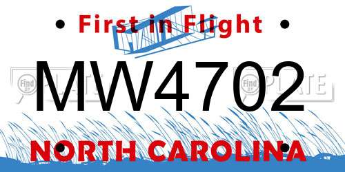 MW4702 North Carolina License Plate