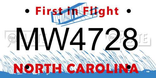 MW4728 North Carolina License Plate