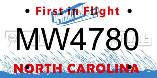 MW4780 North Carolina License Plate