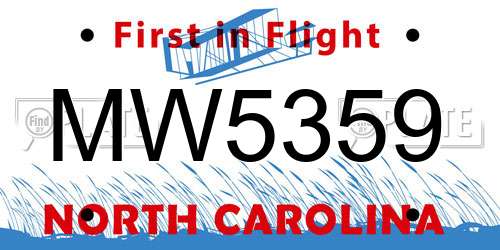 MW5359 North Carolina License Plate