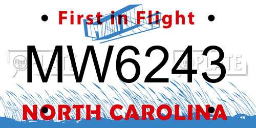 MW6243 North Carolina License Plate