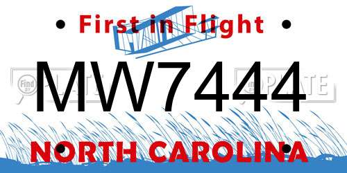 MW7444 North Carolina License Plate