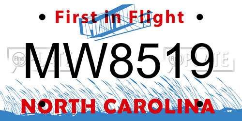 MW8519 North Carolina License Plate