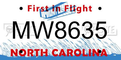 MW8635 North Carolina License Plate