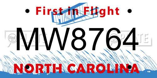 MW8764 North Carolina License Plate